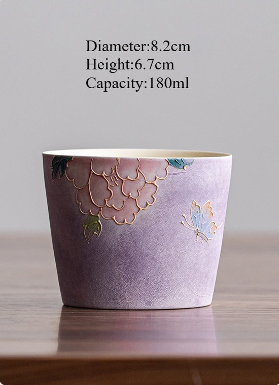 Purple Mist Peony Hand-Painted Porcelain – Zhukou Cup – 180ml