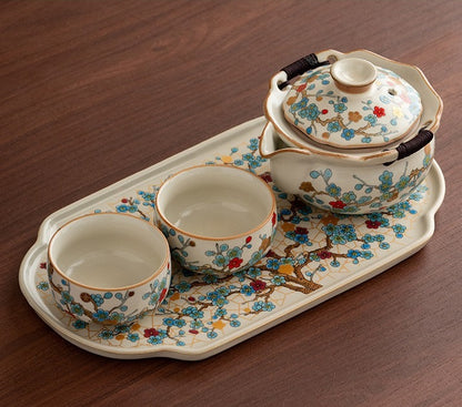 Ru-Style Golden Plum tea set – Handle Pot + 2 Cups + Ru Tray