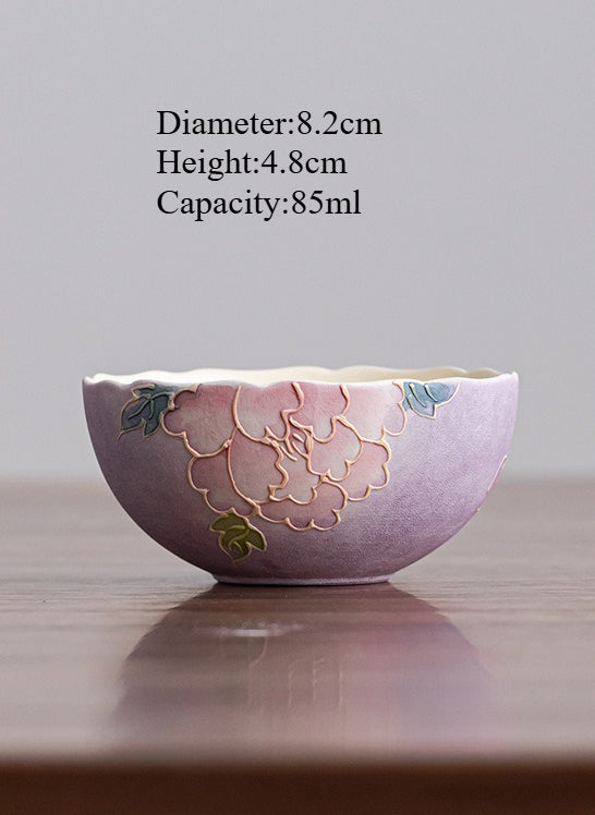 Purple Mist Peony Hand-Painted Porcelain – Hezhan Cup – 85ml