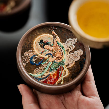 Dunhuang Flying Apsaras Ceramic Tea Saucer – Relief Carved