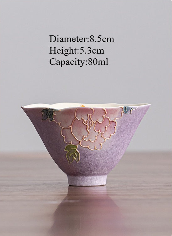 Purple Mist Peony Hand-Painted Porcelain – Lingying Cup – 80ml