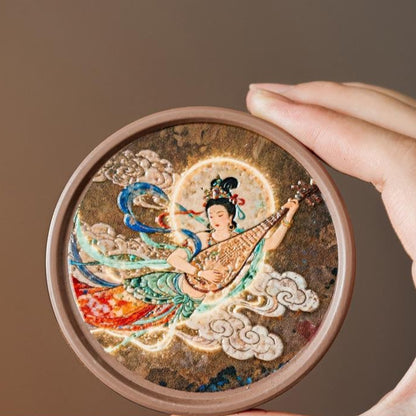 Dunhuang Flying Apsaras Ceramic Tea Saucer – Relief Carved