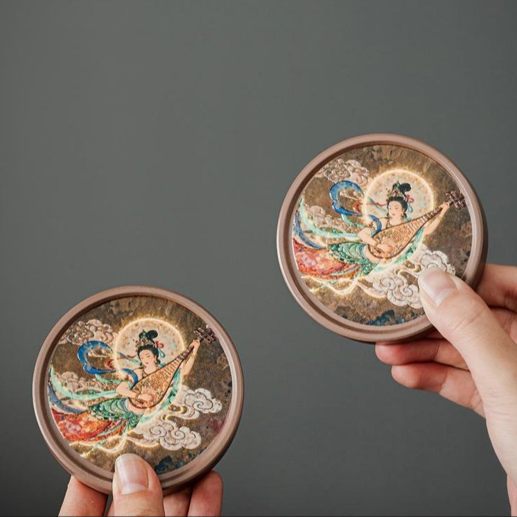 Dunhuang Flying Apsaras Ceramic Tea Saucer – Relief Carved