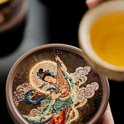 Dunhuang Flying Apsaras Ceramic Tea Saucer – Relief Carved