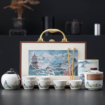 Thousand-Li Landscape Travel Gongfu Tea Set – Wooden Gift Box