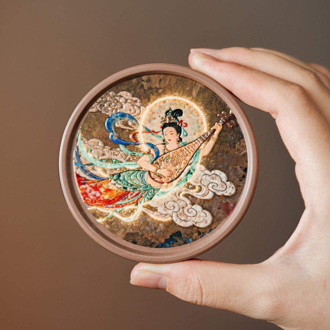 Dunhuang Flying Apsaras Ceramic Tea Saucer – Relief Carved